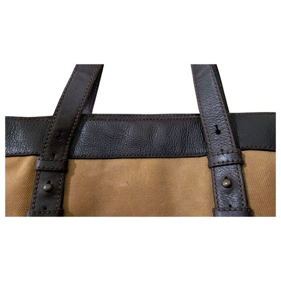 Fossil Authentic Classic Waxed Canvas and Leather Medium Tote Bag - Brown & Tan - Picture 10 of 12